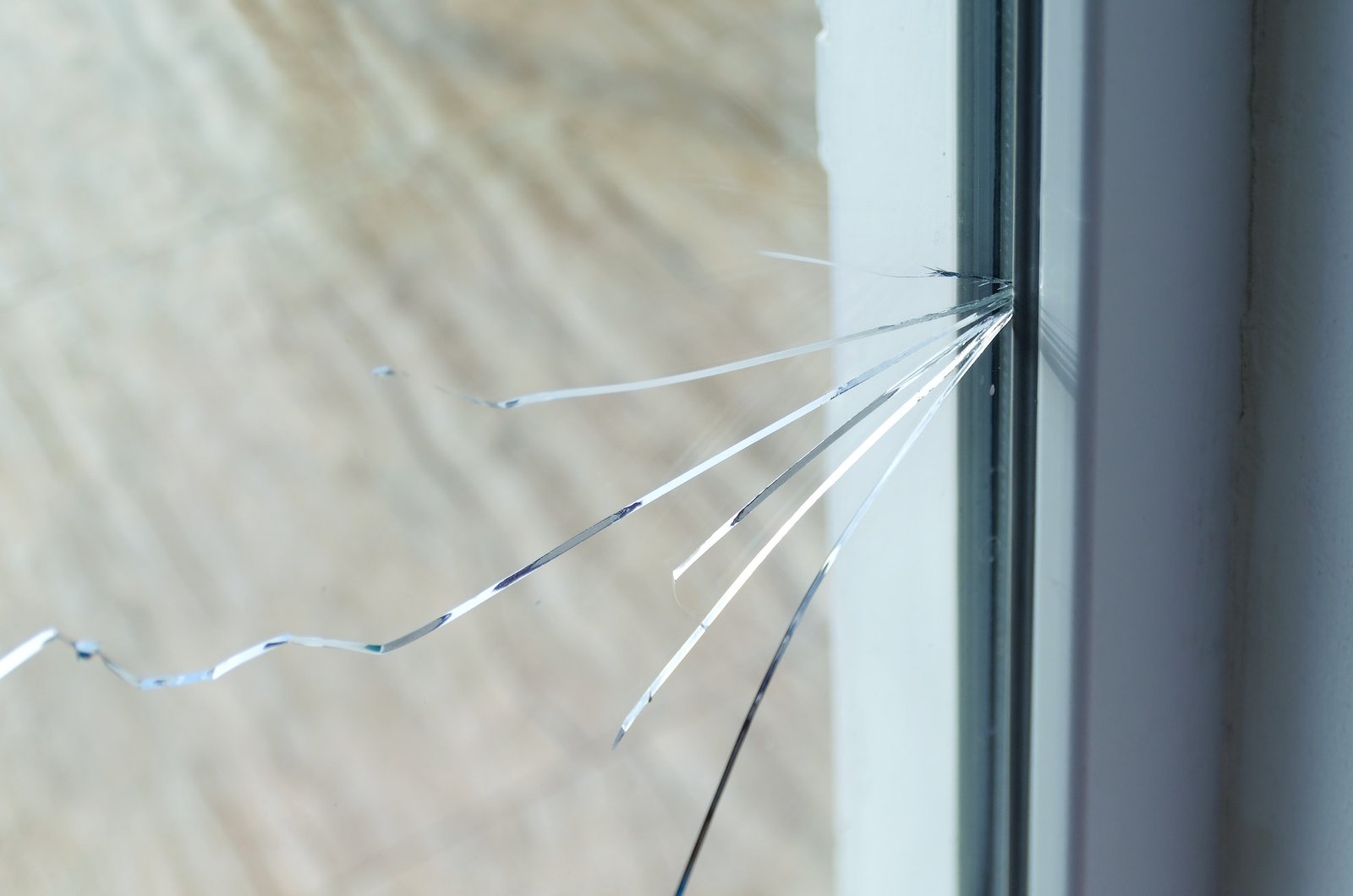 Crack on the glass at a residential house