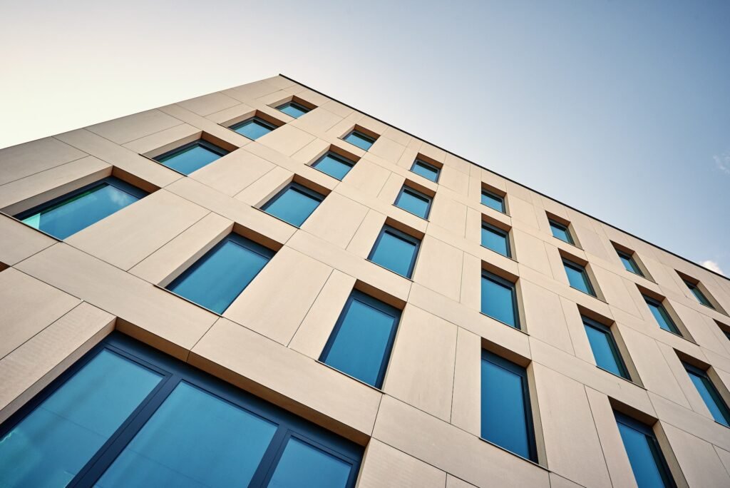 Facade of office building with windows